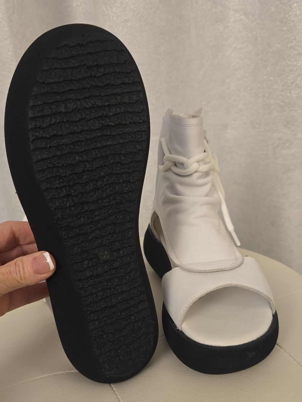Sttiyaf White gladiator Zip Back Ankle leather sandals Open Toe 9 New High Top - Picture 7 of 8